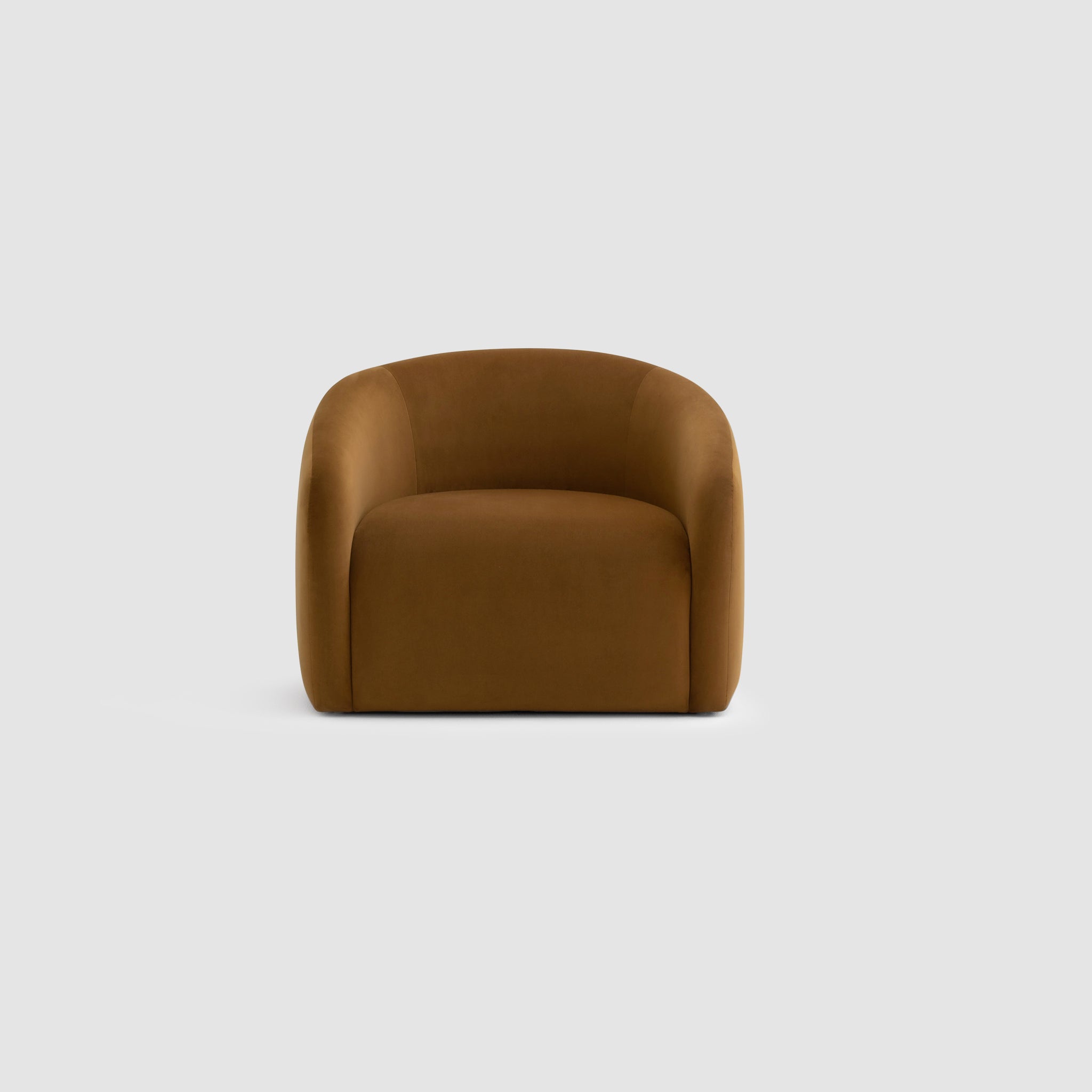 Modern brown swivel club chair on a white background