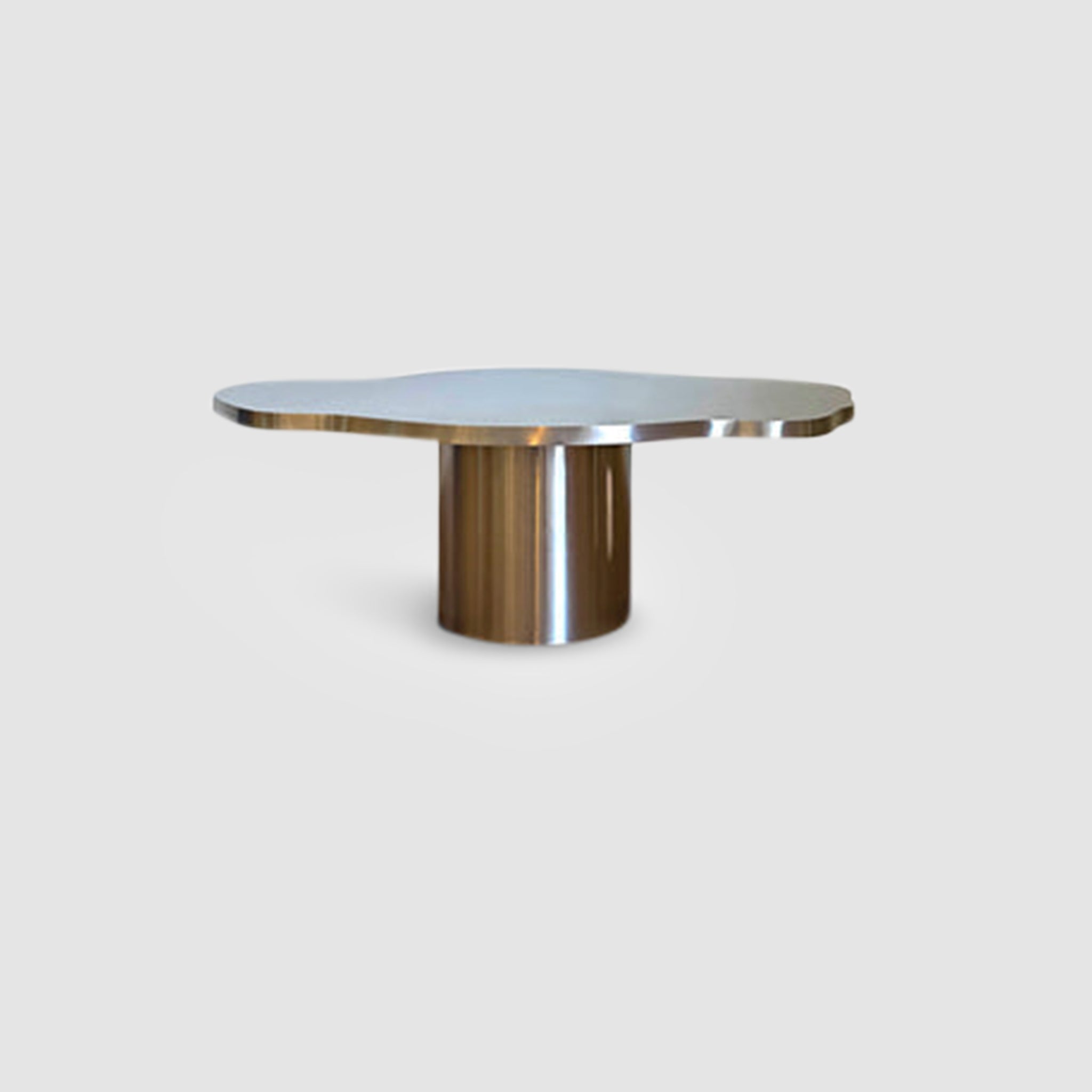 Jamie Coffee Table: Brushed stainless steel table with a modern, minimalist design. 