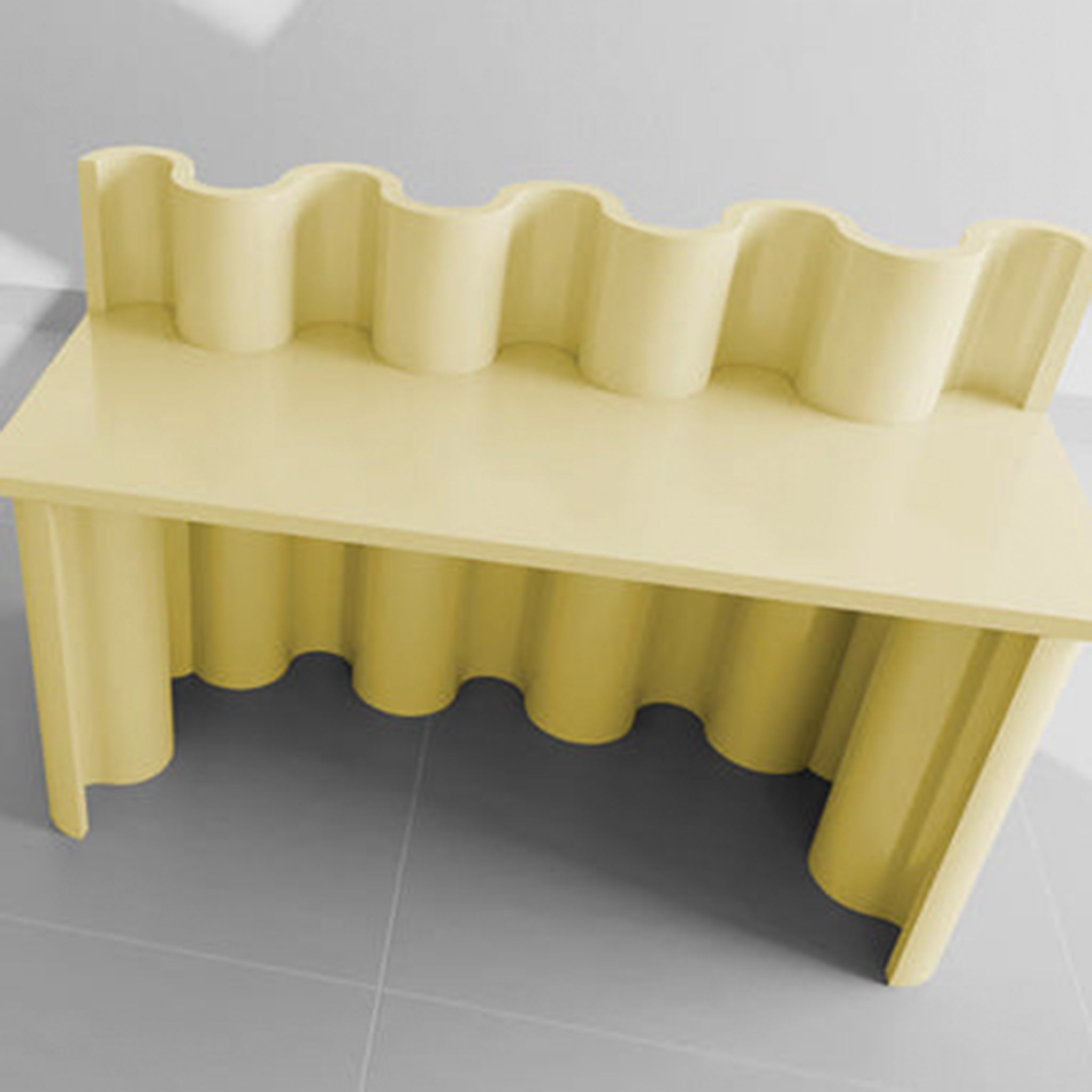 Yellow desk with an artistic wavy structure