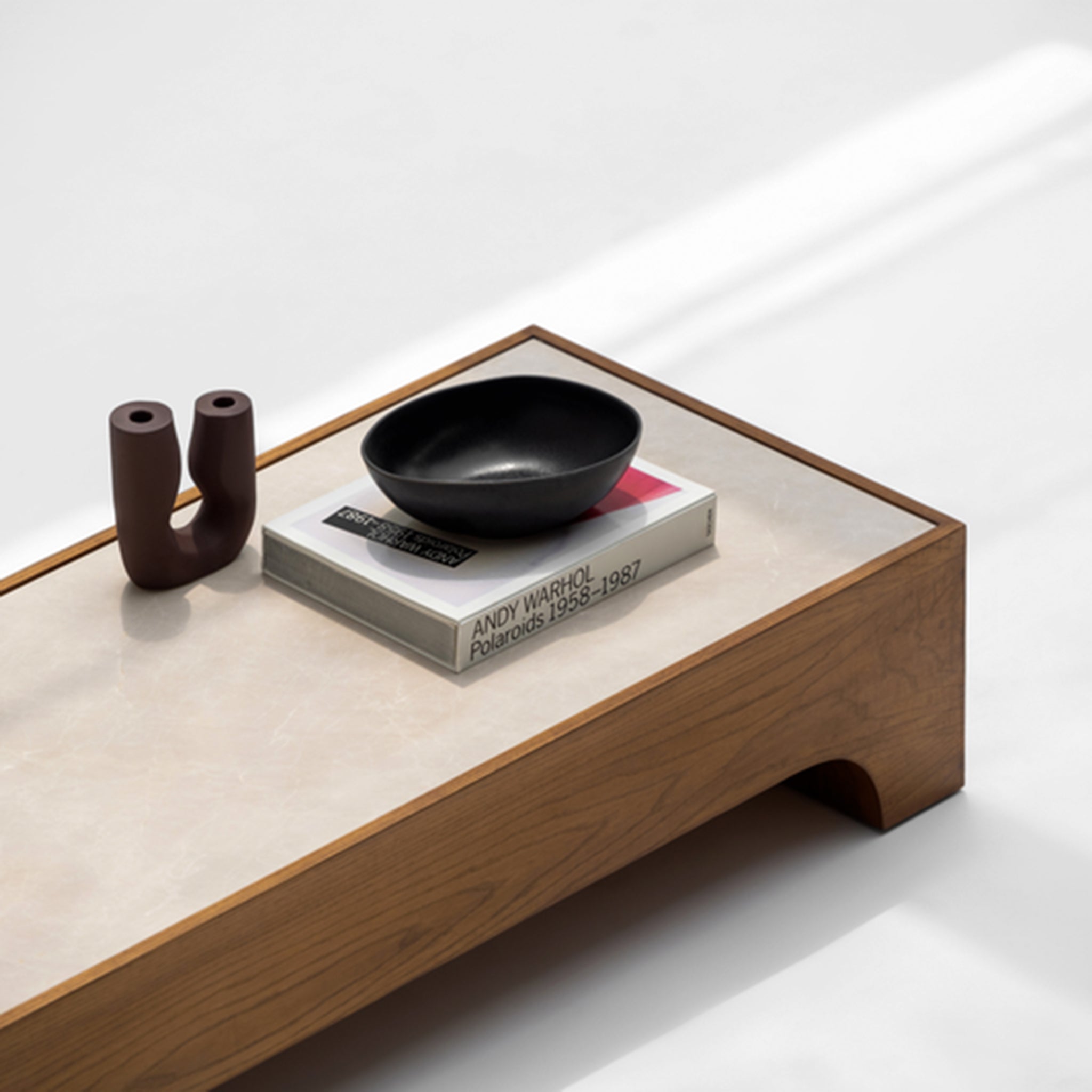 Modern Low Coffee Table: The Noah Table features a sleek ashwood and marble design.