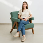 Load image into Gallery viewer, Comfortable Pierre Accent Chair featuring soft upholstery and sturdy wooden legs, perfect for adding elegance and comfort to any living space.

