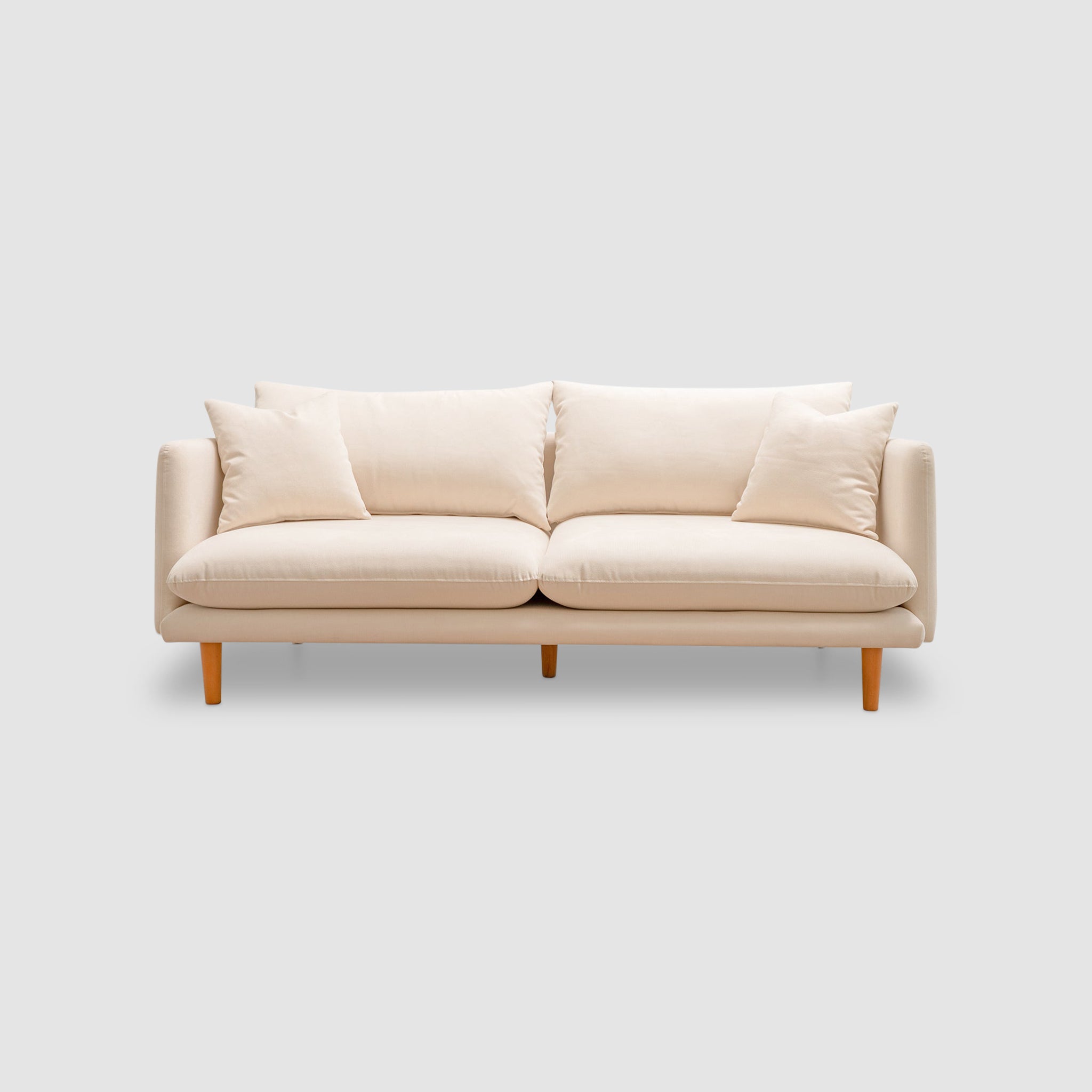 Premium Sofa Set-Contemporary beige sofa with wooden legs and plush cushions, offering a comfortable and stylish seating option for modern living rooms.