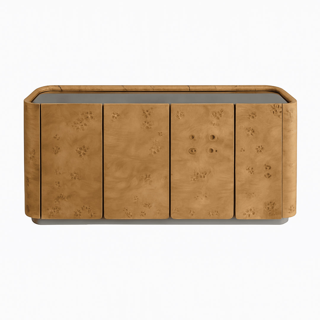 The Berta Burlwood and Brushed Stainless Steel Sideboard
