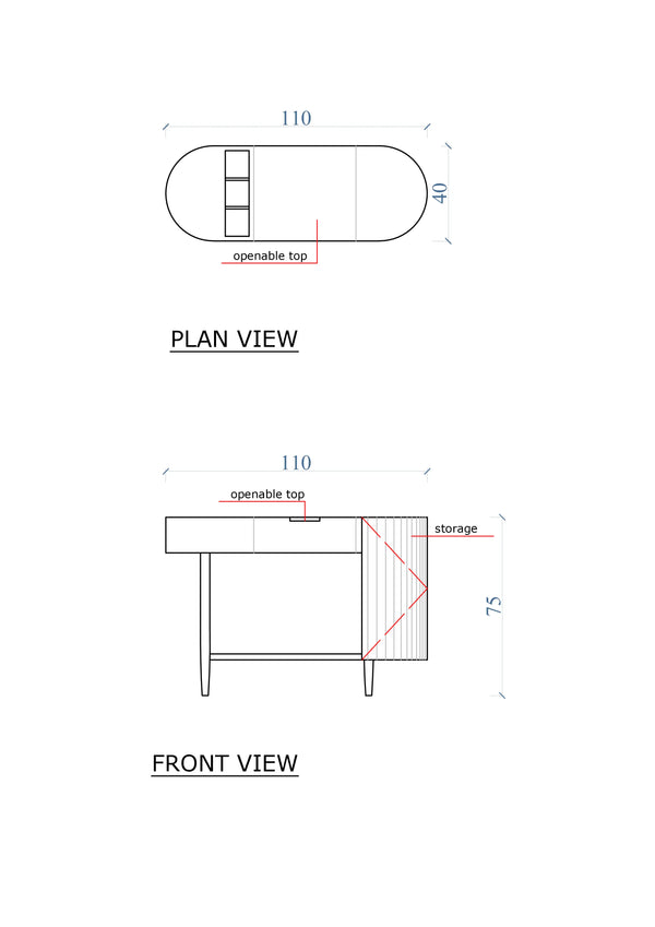 The Naomi Vanity Table 2D Drawing