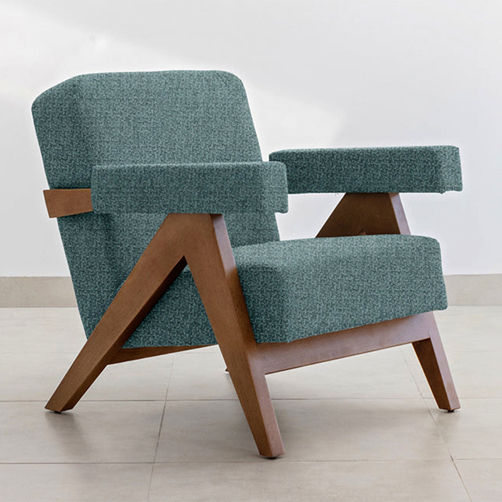 Sophisticated teal and wood Pierre Accent Chair for modern interiors