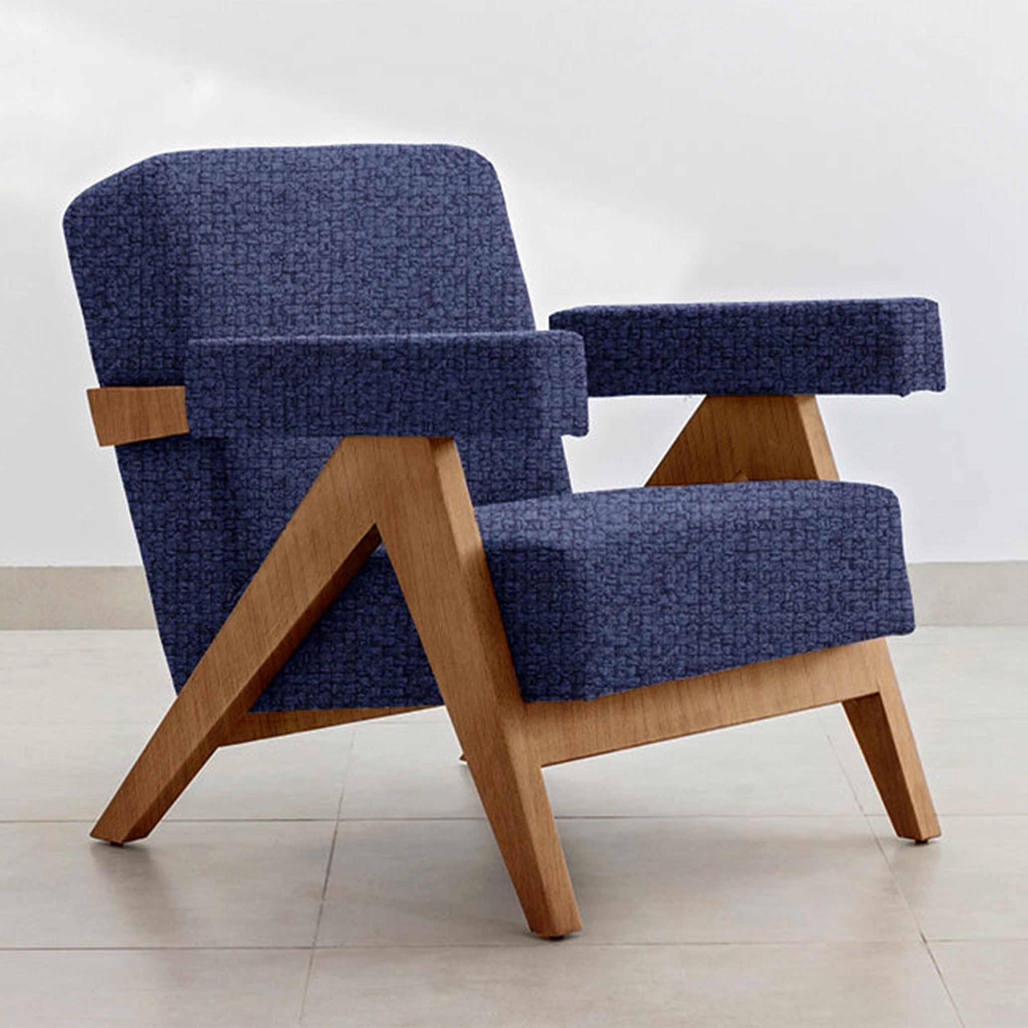 Elegant and modern The Pierre Accent Chair with a wooden base
