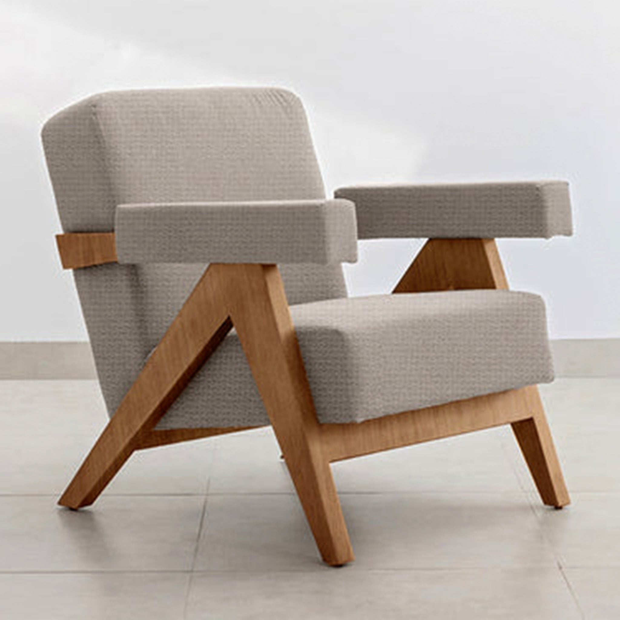 The Pierre Accent Chair showcasing a unique blend of wood and teal fabric.