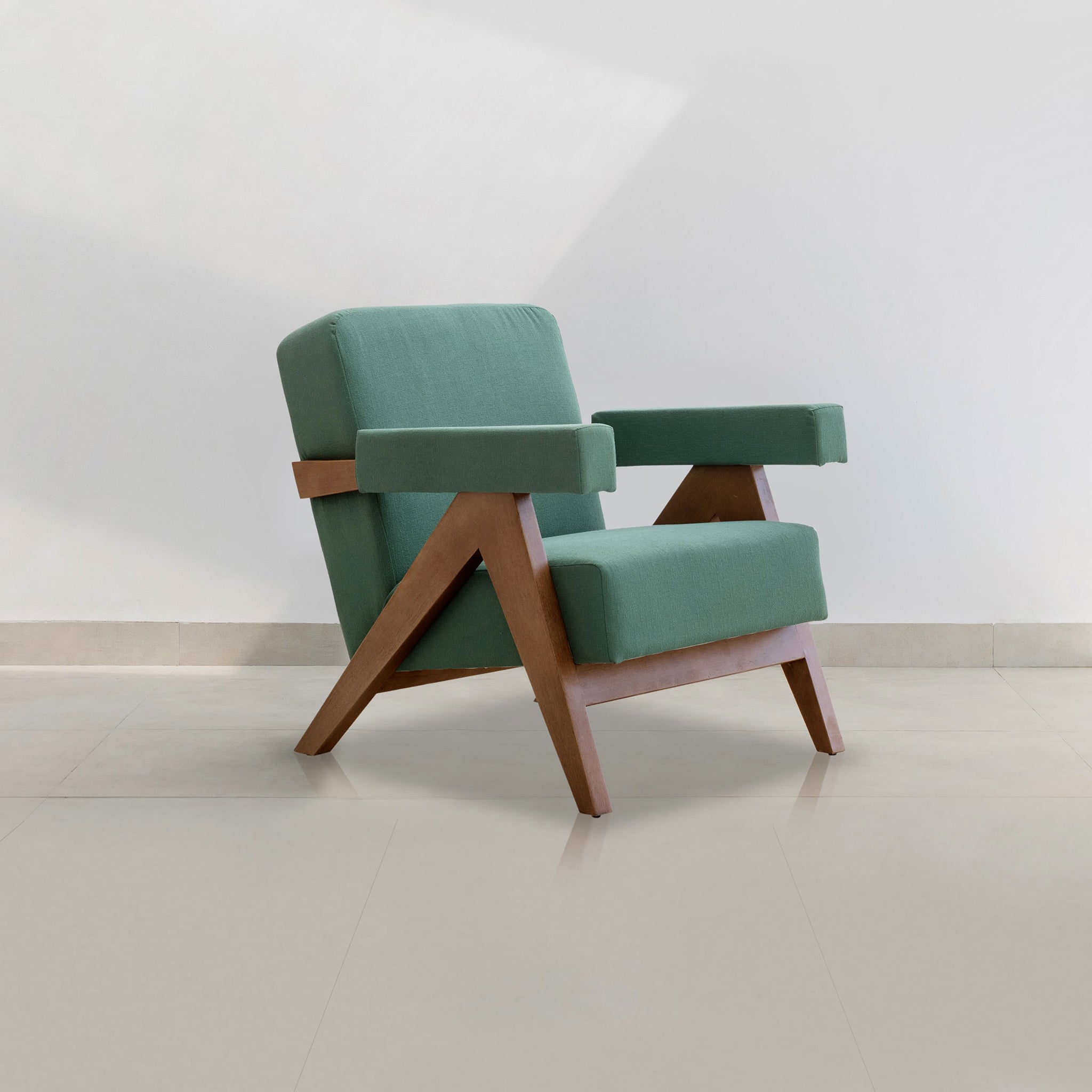 Teal and wood Pierre Accent Chair for a mid-century modern look