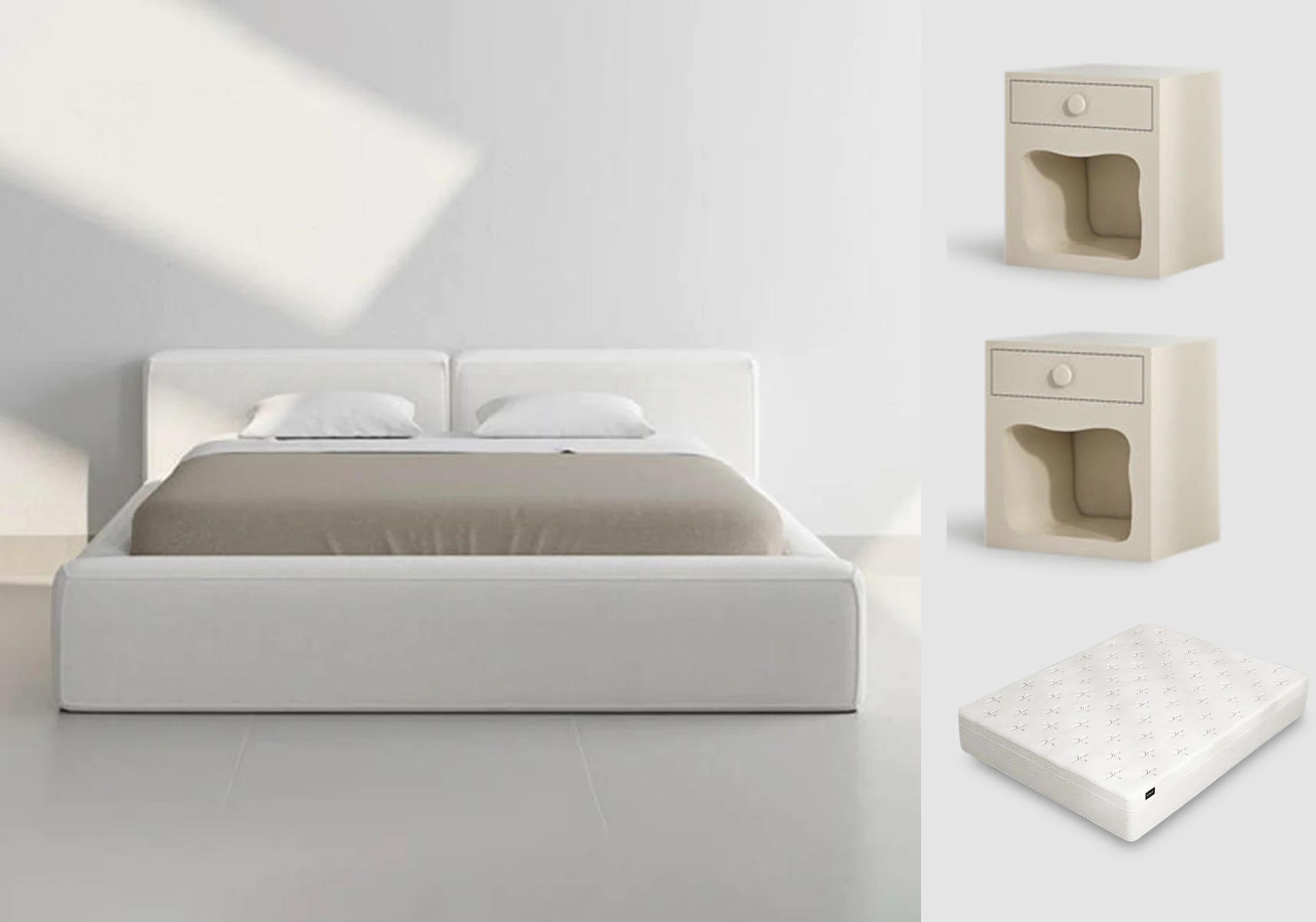 Deluxe Bedroom Trio: Derrel Bed, Alphie Bedside & Douglas Mattress