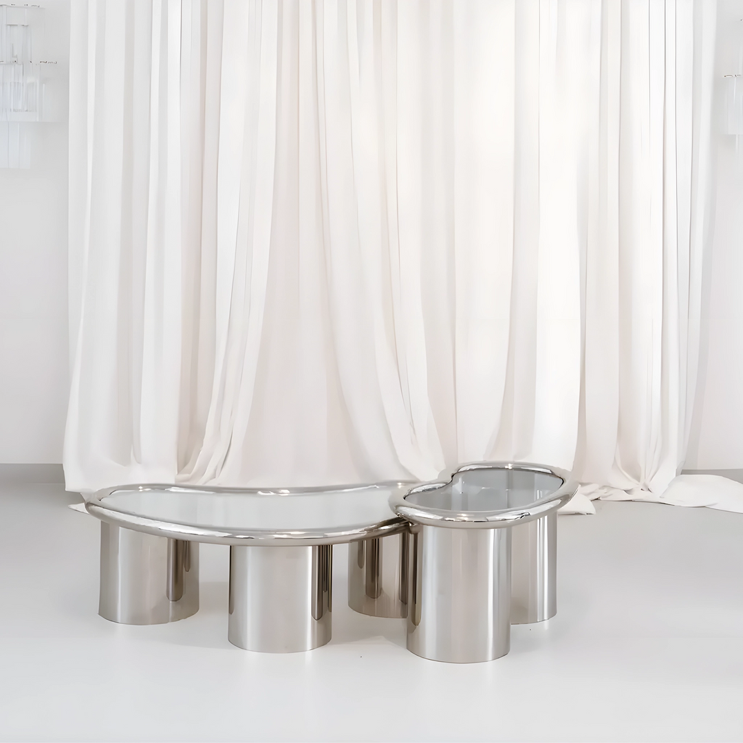 The Willow Chrome Coffee Table With Small Gestures complements contemporary interiors, offering both elegance and practicality.