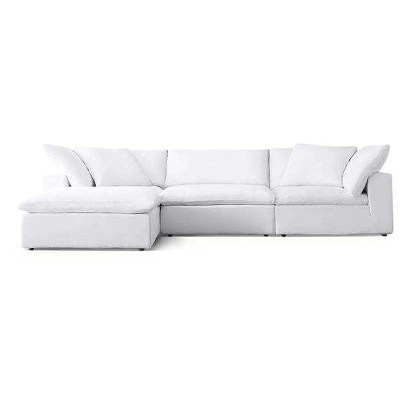 The Avis Feather Cloud Couch 3 Sections with Ottoman, a modern L shape cloud sofa in white.