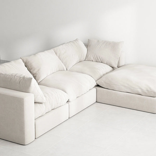 Modern L shaped sofa with ottoman, perfect for elegant living rooms in the UAE.