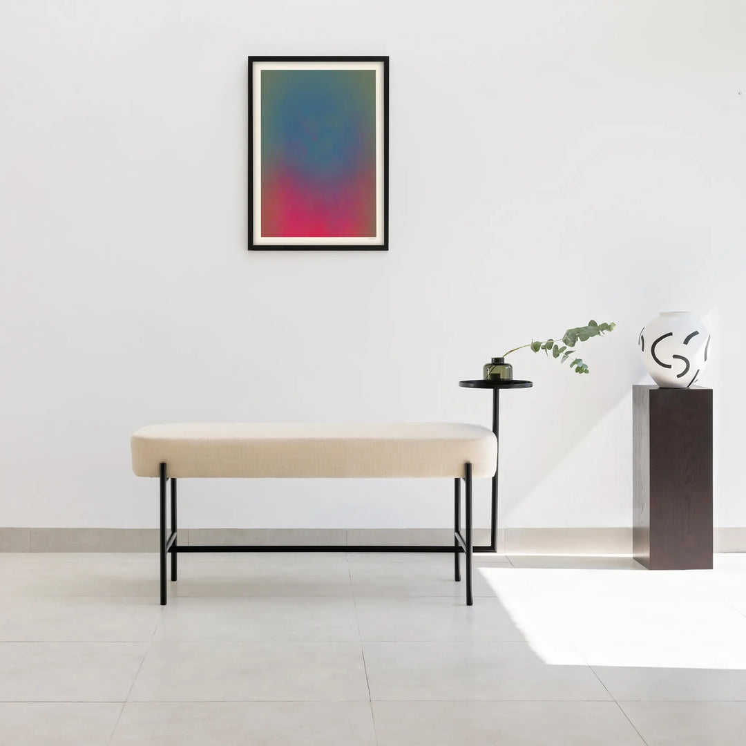 The Danielle Bench in light neutral fabric