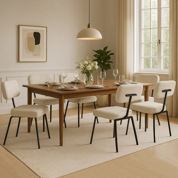 Polar fabric chair paired with a polished dining table, creating a cozy yet stylish dining environment.