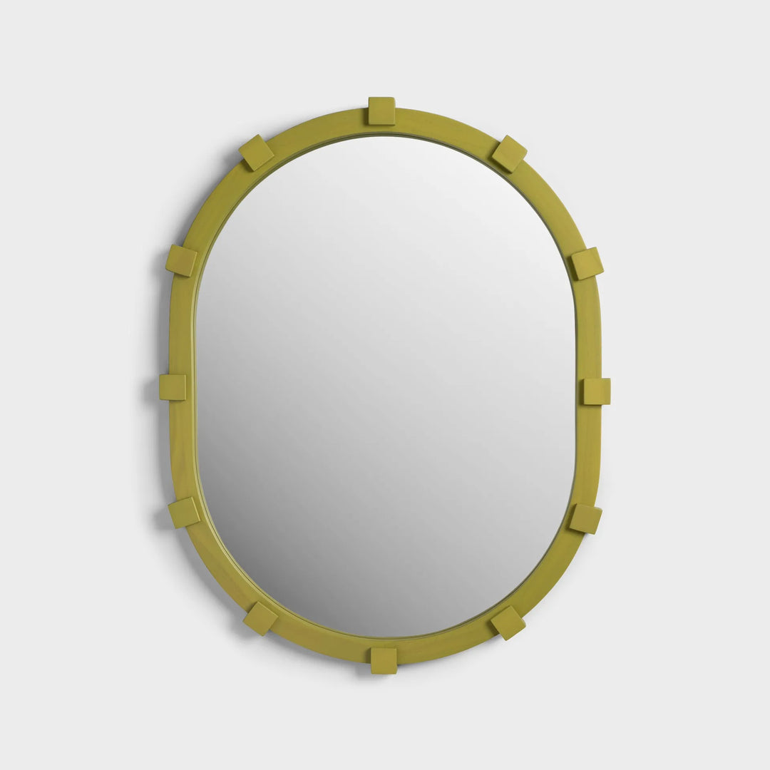 Chunk Mirror Oval Green - Pine Wood Decorative Folk Style Wall Mirror