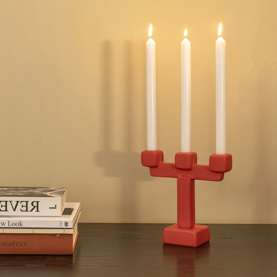Candle Holder Chunk Large Red - Aluminium Decorative Folk Style Candle Holder