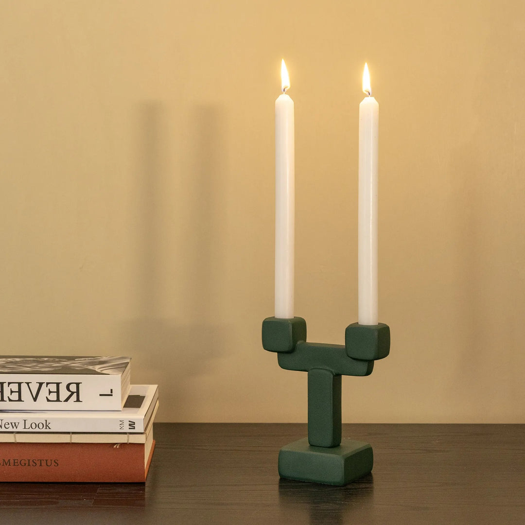 Candle Holder Chunk Small Green - Aluminium Decorative Folk Style Candle Holder