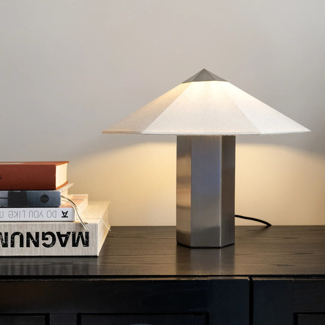 Table Lamp Phira Brushed Steel Silver - Designer Sheet Metal Lamp