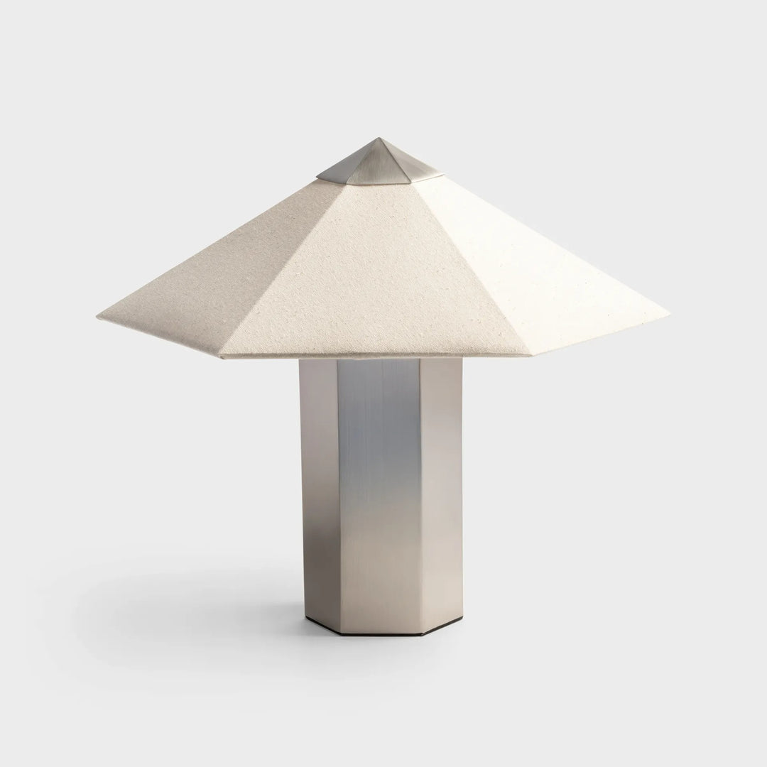 Table Lamp Phira Brushed Steel Silver - Designer Sheet Metal Lamp