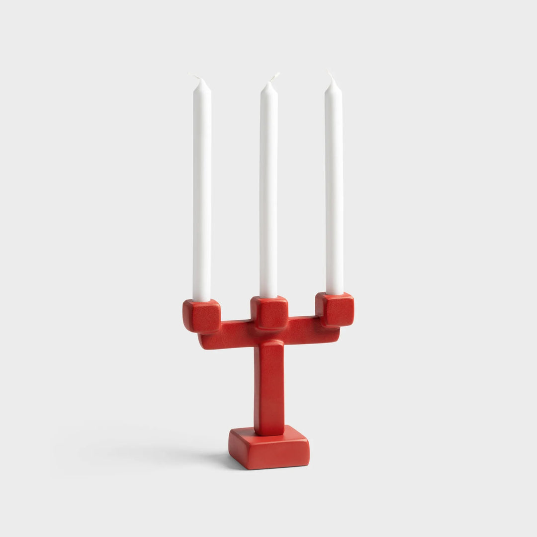 Candle Holder Chunk Large Red - Aluminium Decorative Folk Style Candle Holder