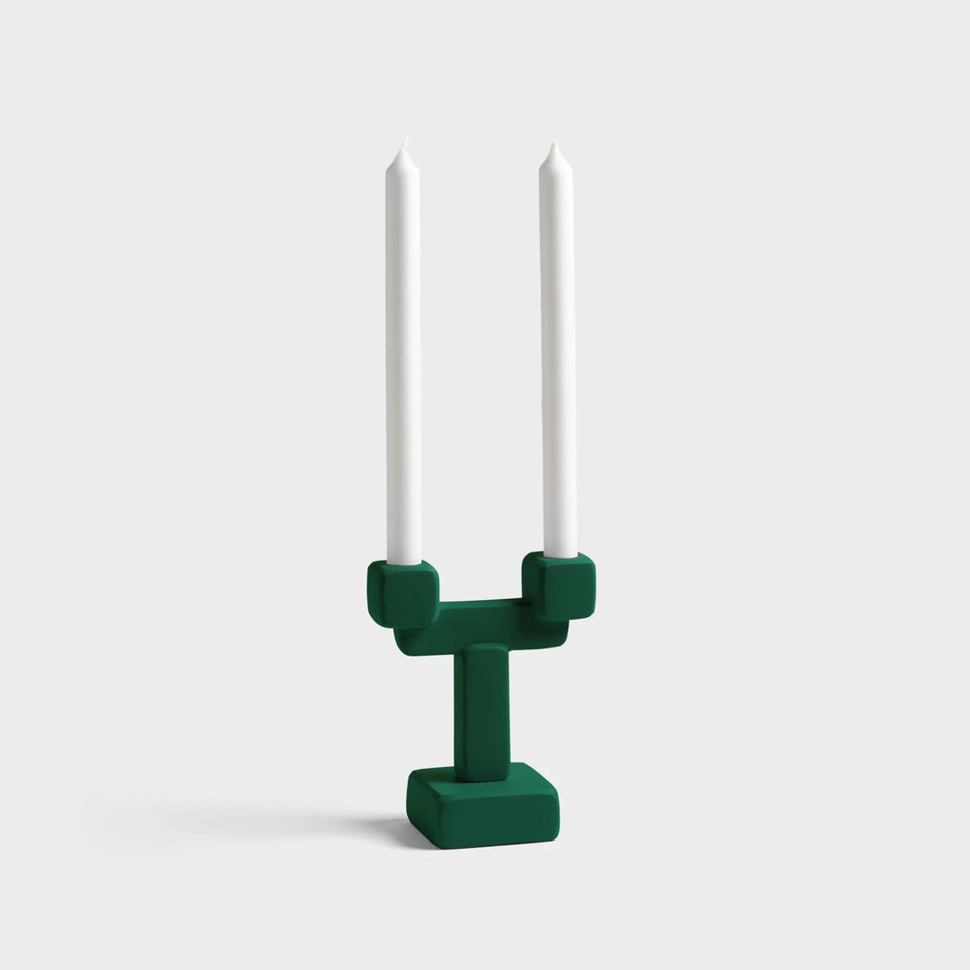 Candle Holder Chunk Small Green - Aluminium Decorative Folk Style Candle Holder