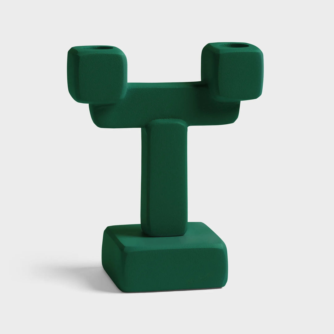 Candle Holder Chunk Small Green - Aluminium Decorative Folk Style Candle Holder