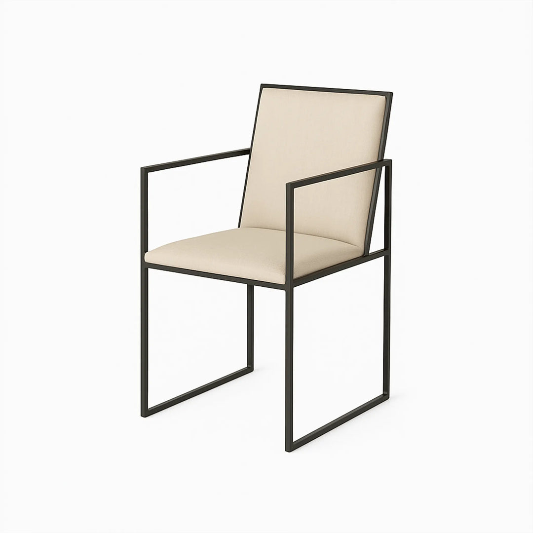 Elegant iron leg dining chair featuring a minimalist design and sturdy construction.