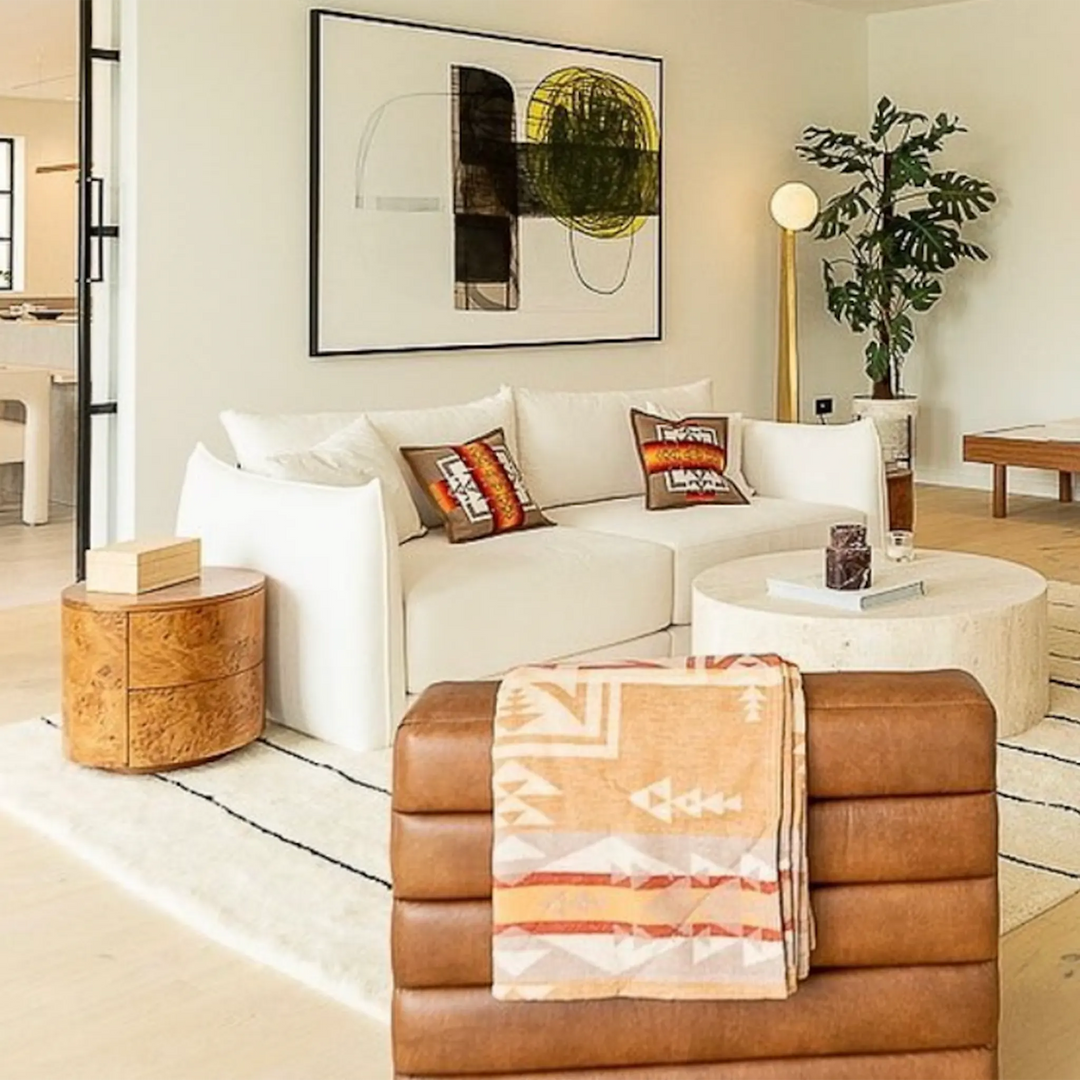Deep seated sofa in a vibrant living room, perfect for both relaxation and gatherings.