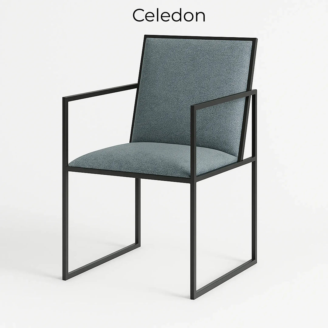 Comfortable iron leg dining chair featured in a vibrant dining room, offering both style and support.