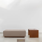 Load image into Gallery viewer, Sebastian Coffee Table paired with Italian ottoman in elegant beaver fabric.
