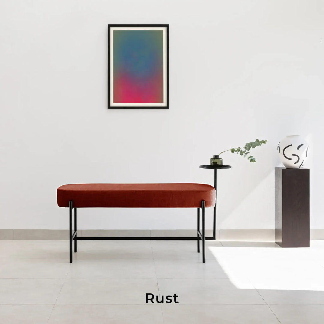 The Danielle Bench in rusty red fabric.